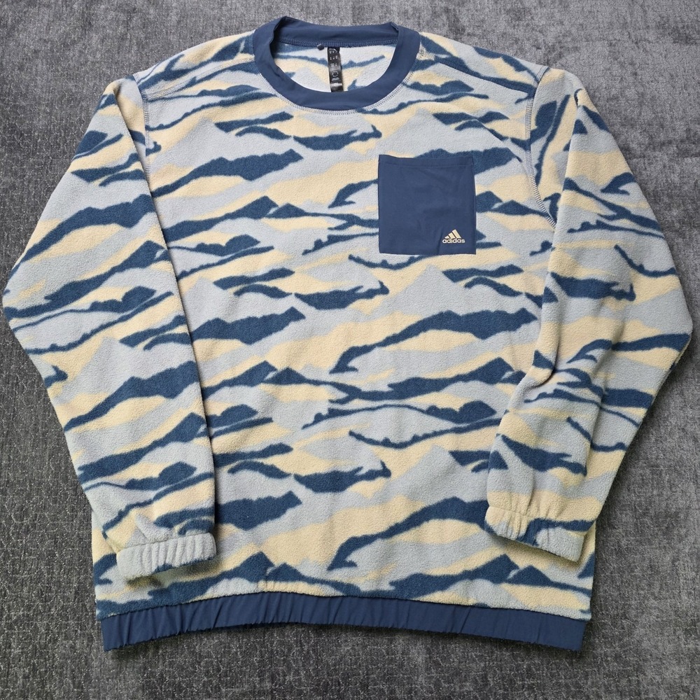 Adidas Golf Sherpa Fleece Mens Medium Crewneck Camo Blue Yellow HF6525 Hunting M